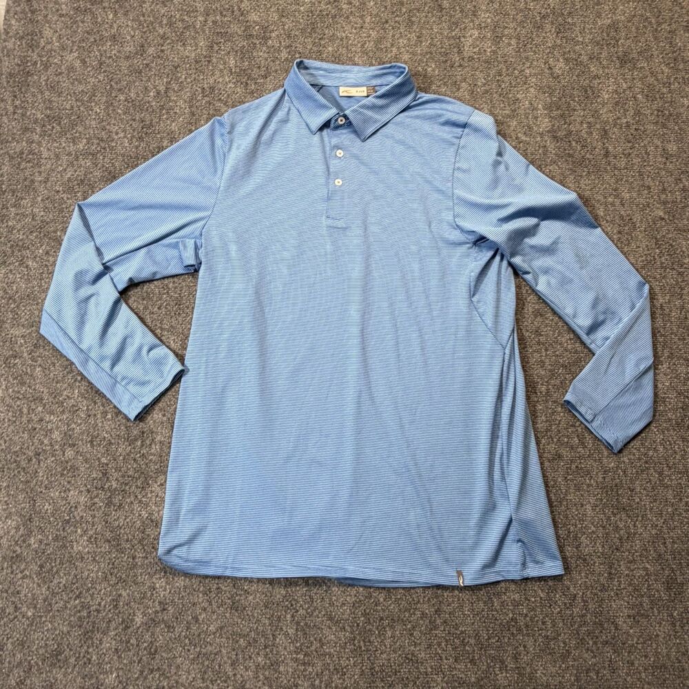KJUS Mens XL 54 Blue Stripe Long Sleeve Golf Polo Shirt Stretch Performance